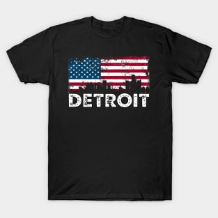 Detroit With American Flag T-Shirt